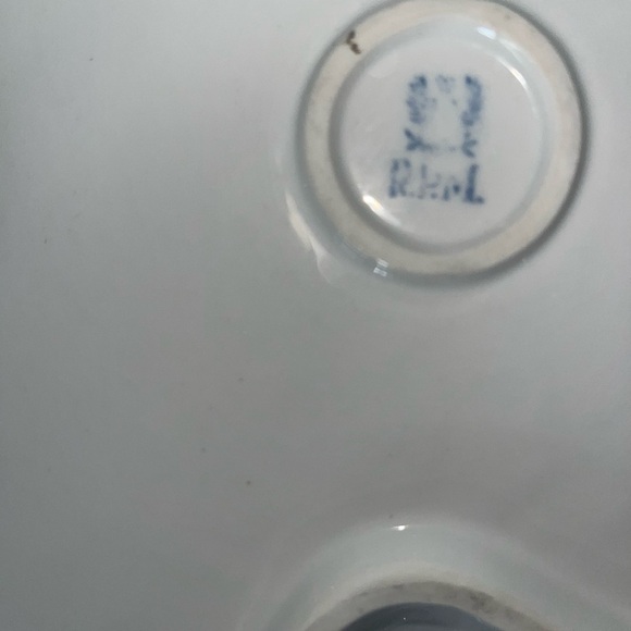 MCM Vintage White RPM Gold Glit Scroll Trimmed Leaf Dish Painted Blue Victorian - Picture 11 of 11